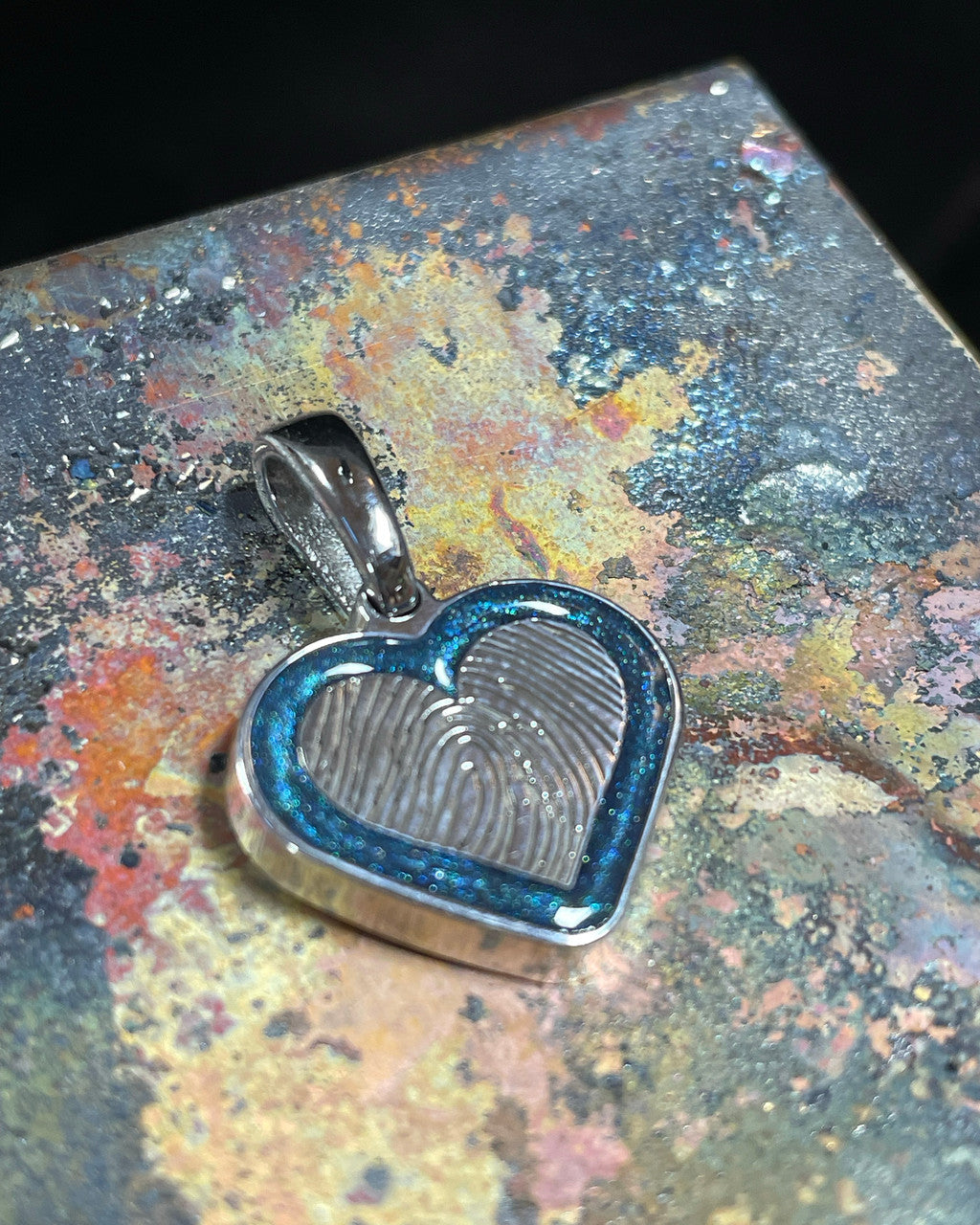 Sterling Silver Colored Heart Thumbprint Pendant