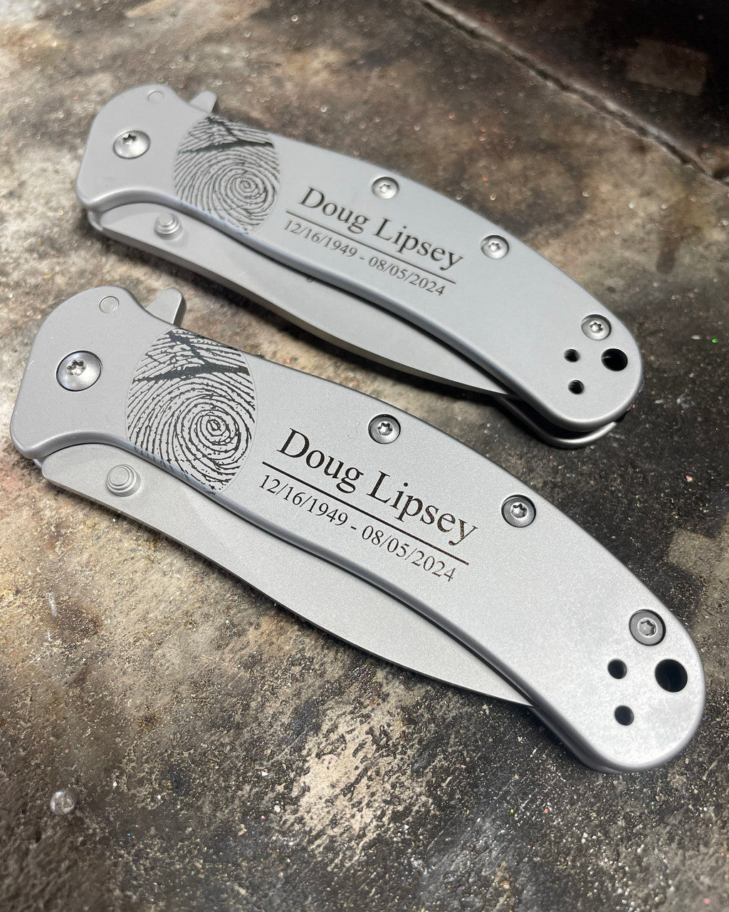 Forever With Me Stainless Kershaw Knife with Thumbprint and Name