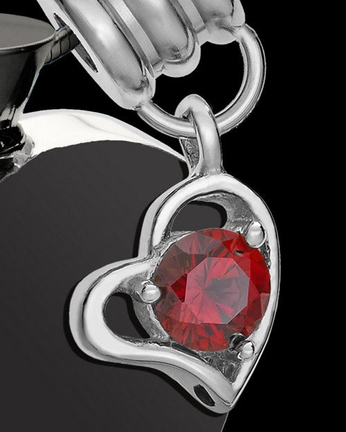 Black and Stainless Steel January Enamored Heart Cremation Keepsake