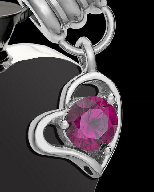 Black and Stainless Steel July Enamored Heart Cremation Keepsake