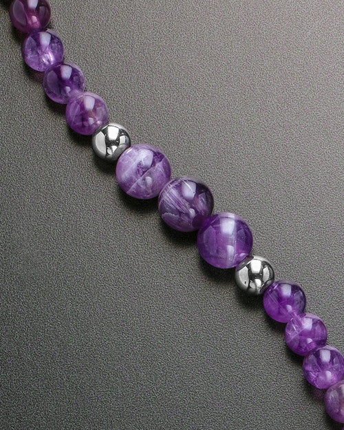 Iris Purple Bead Necklace and Heart Engraving Pendant