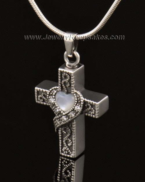 Urn Locket 14k White Gold Embraced Cross Keepsake