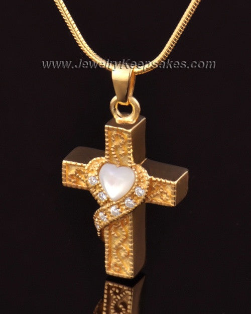 Urn Locket 14k Gold Embraced Cross Keepsake