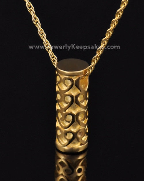 Ash Pendant Gold Plated Cylinder of Hearts Keepsake