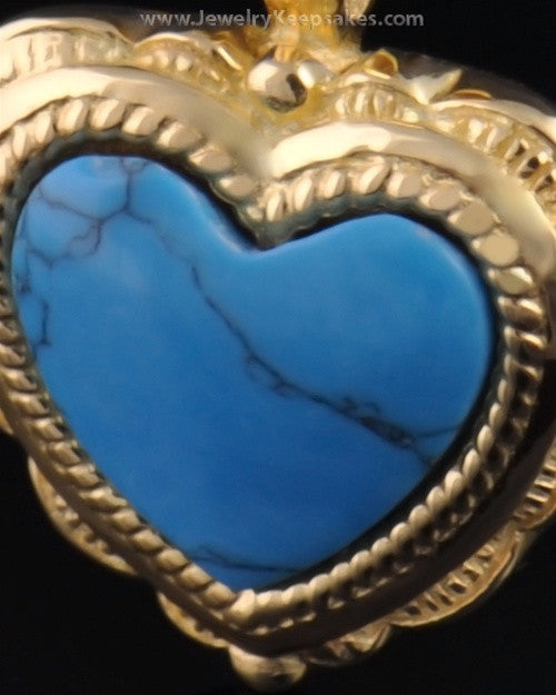 Cremation Heart Gold Plated Turquoise Pendant