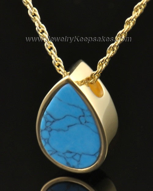 Cremation Teardrop 14k Gold Turquoise Pendant