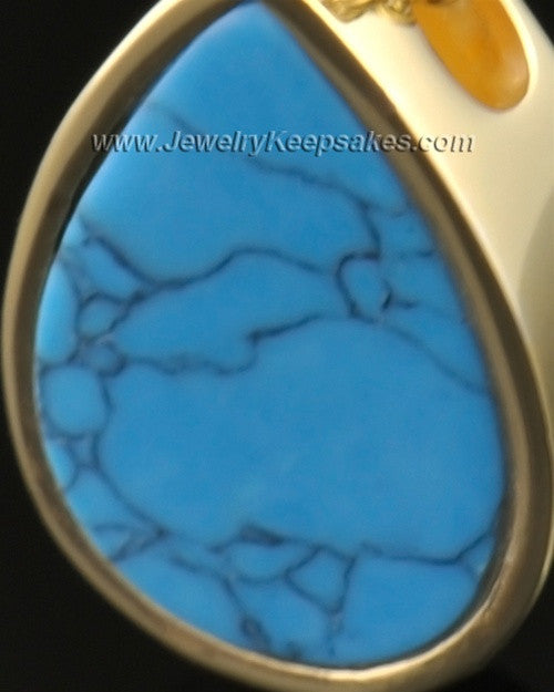 Cremation Teardrop 14k Gold Turquoise Pendant