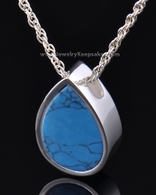 Cremation Sterling Silver Teardrop Turquoise Pendant