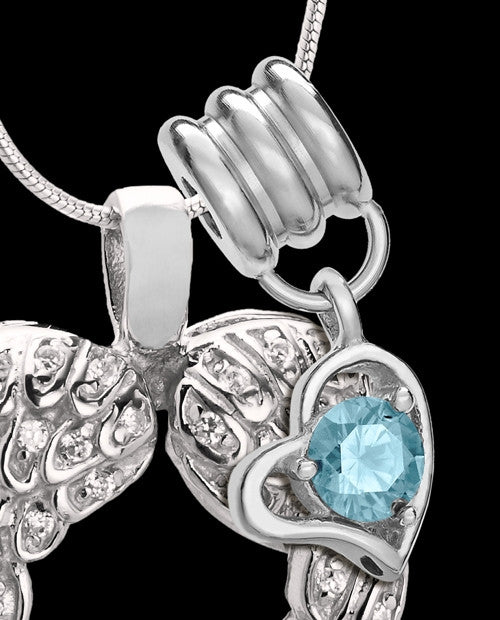 March Winged Memories' Sterling Silver Heart Cremation Pendant