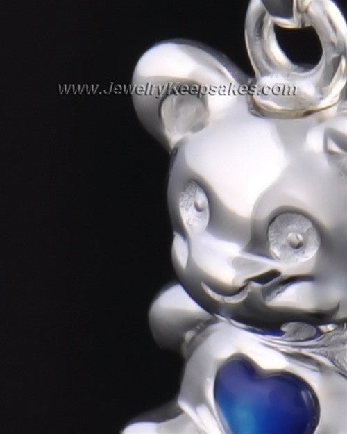 Sterling Silver Happy Bear with Blue Heart Cremation Pendant