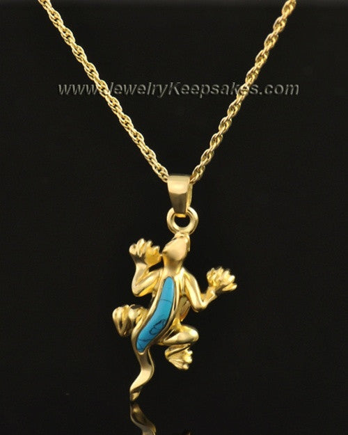 14k Gold Gecko with Turquoise Keepsake