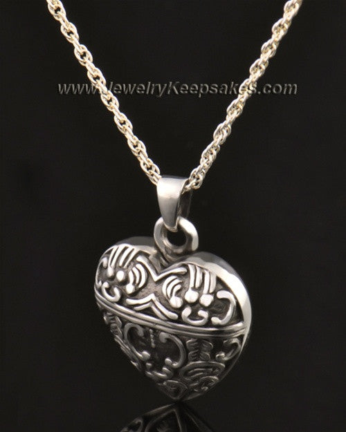 14k White Gold Artful Heart Urn Pendant