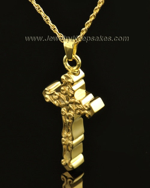 14k Gold Embellished Cross Cremation Necklace
