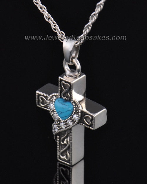 Sterling Silver Turquoise Cross Cremation Necklace
