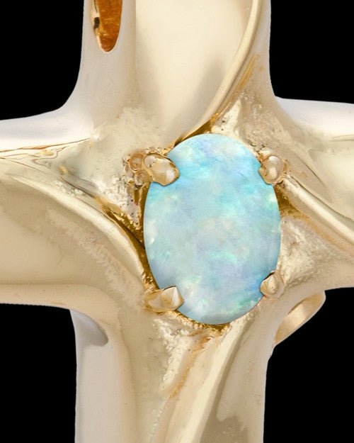Wavy Cross with Opal Keepsake Gold Plated