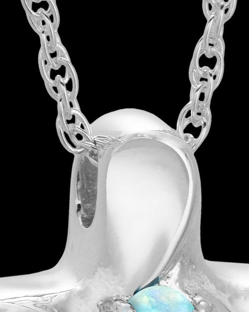 Sterling Silver Wavy Cross with Opal Keepsake