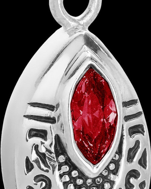 Stainless Decorated Teardrop with Red Stone Urn Pendant