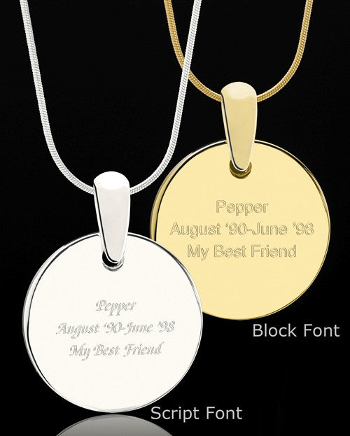 Photo Engraved Round Pet Pendant Gold Plated over Stainless Steel