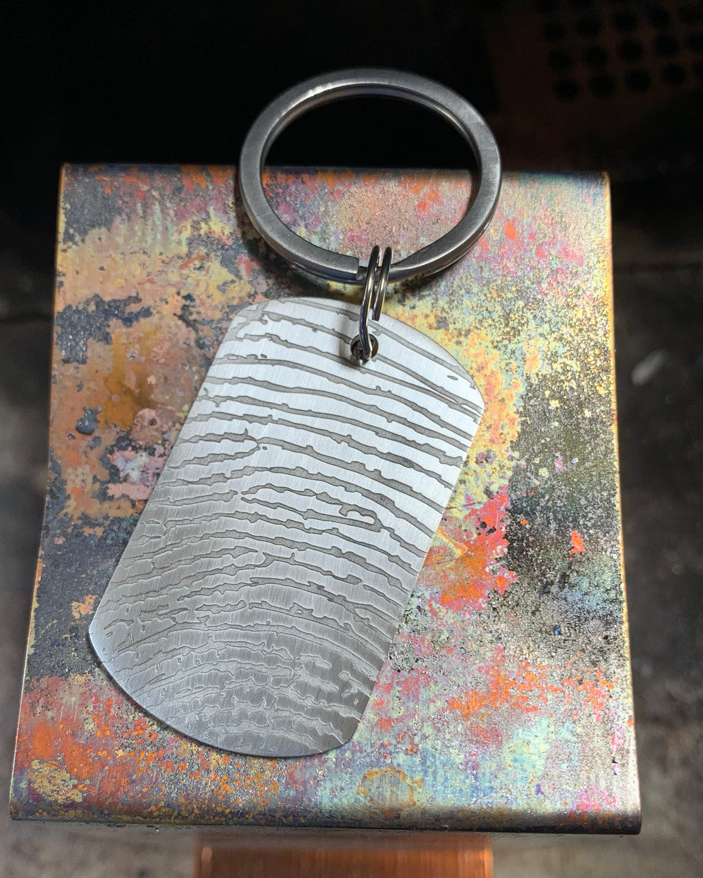 Dog Tag Fingerprint Keychain in Stainless Steel