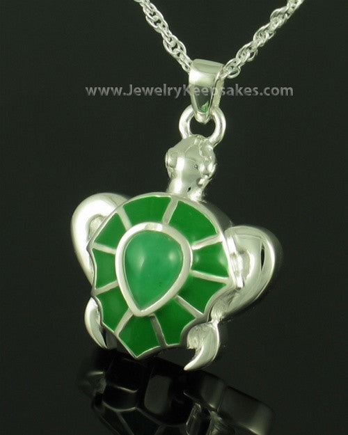 Cremation Jewelry Sterling Silver Emerald Turtle Keepsake