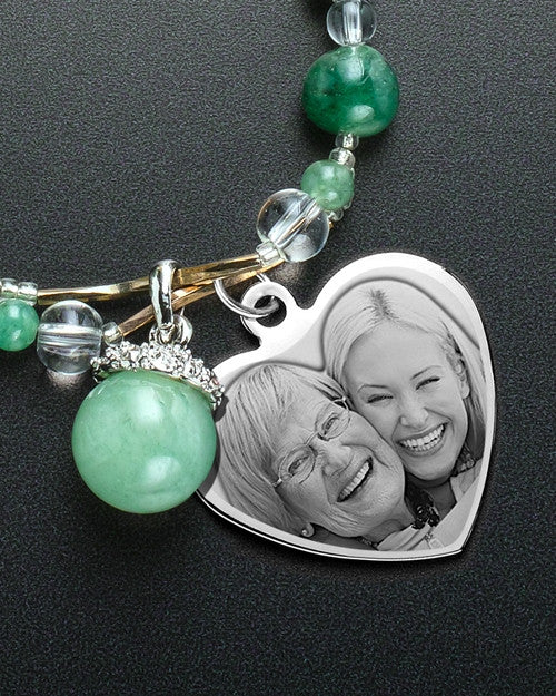 Abel Necklace Green and Picture Heart Stainless Steel