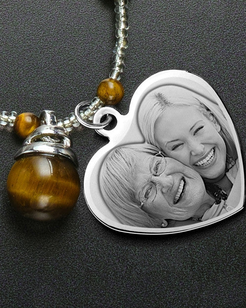 Lola Amber Bead with Stainless Steel Heart Keepsake Necklace