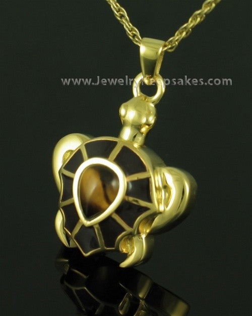 Funeral Jewelry Gold Plated Tawny Turtle Keepsake