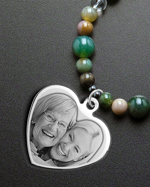 Meadow Heart Photo Engraved Bead Necklace