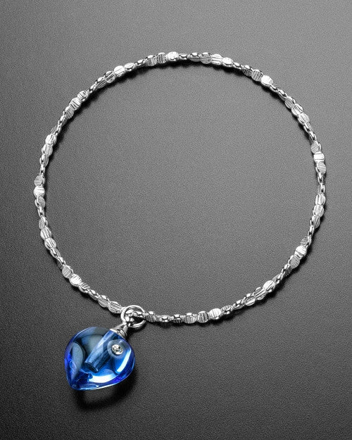 Luxury Blue Glee Heart Sterling Cremation Bracelet