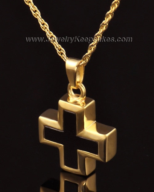 Cremation Necklace Jewelry 14k Gold Mystic Cross Keepsake
