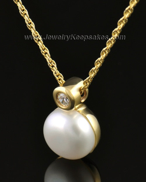 Memorial Urn Pendant 14K Gold Round Lily