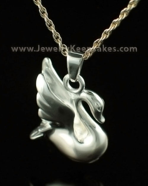 Cremation Urn Necklace 14K White Gold Swan