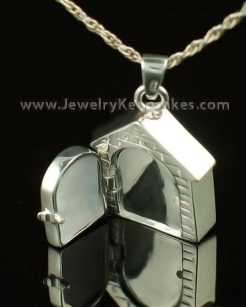 Pet Urn Jewelry 14K White Gold Dog House Keepsake