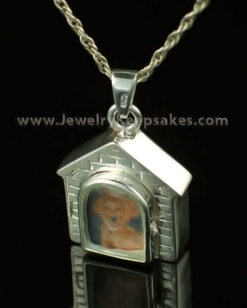 Pet Urn Jewelry 14K White Gold Dog House Keepsake