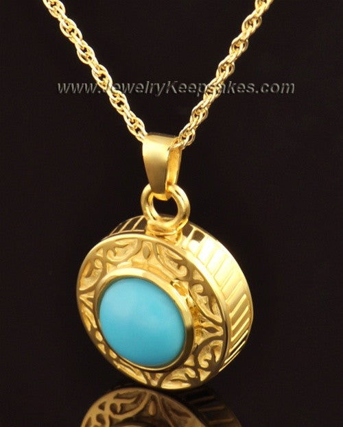 Keepsake Cremation Jewelry 14K Gold with Turquoise