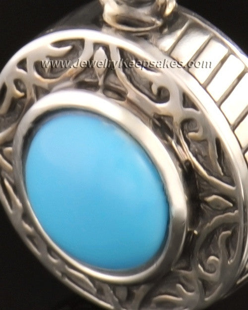 Keepsake Cremation Jewelry 14K White Gold with Turquoise