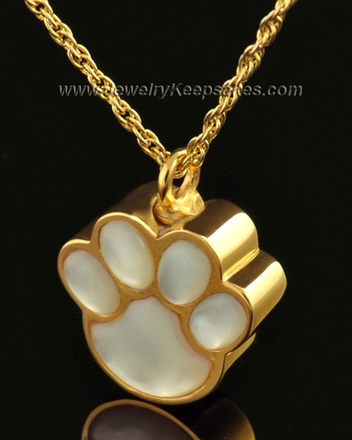 Pet Necklace Urn 14K Gold Pearly Paw Keepsake