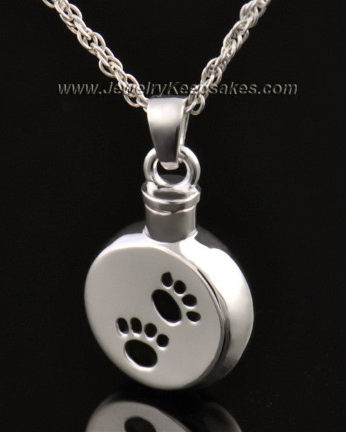 Funeral Pet Jewelry 14 Karat White Gold Paws on Disc Keepsake