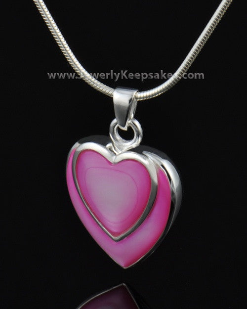 Cremation Locket Sterling Silver Burgundy Heart-Engravable