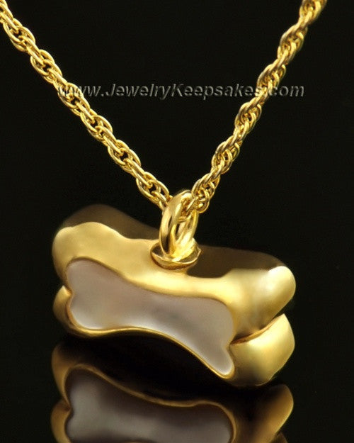 14k Gold Pet Memorial Pendant Milky Bone - Engravable