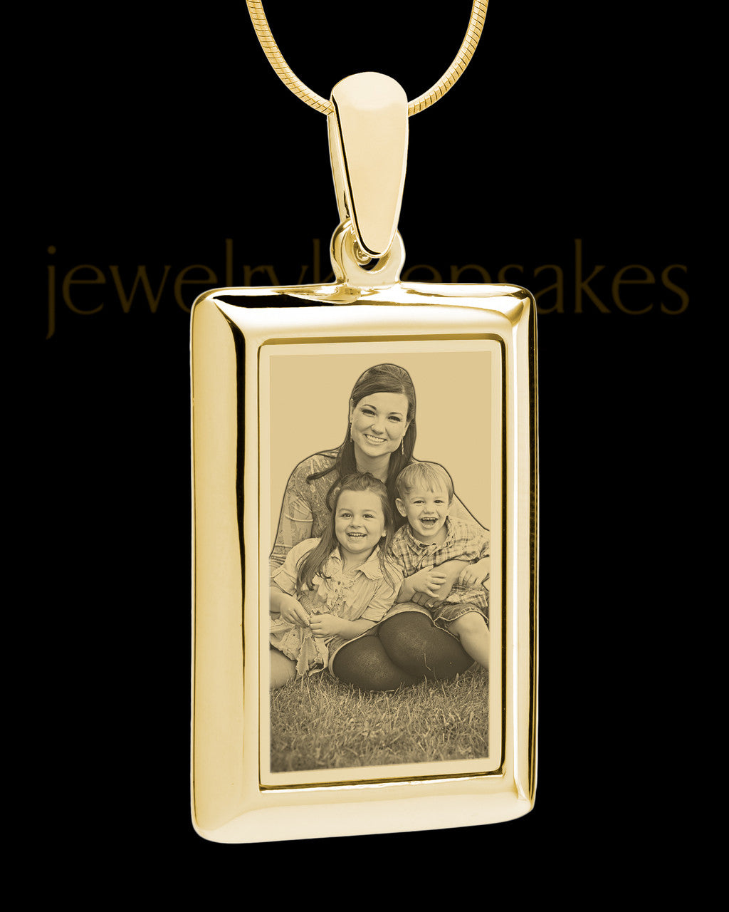 Gold Framed Rectangle Photo Engraved Pendant
