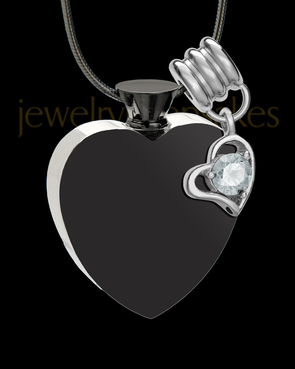 Black and Stainless Steel April Enamored Heart Cremation Keepsake
