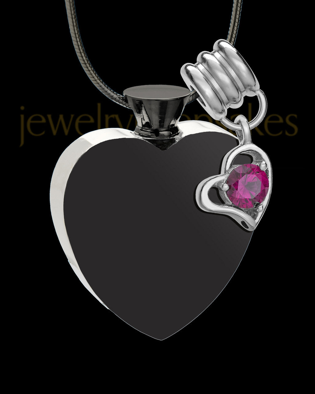 Black and Stainless Steel July Enamored Heart Cremation Keepsake