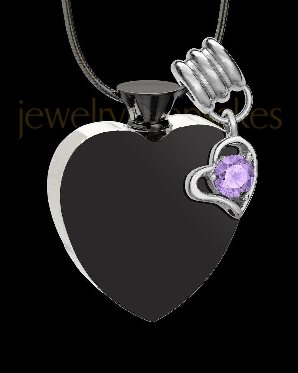 Black and Stainless Steel June Enamored Heart Cremation Keepsake
