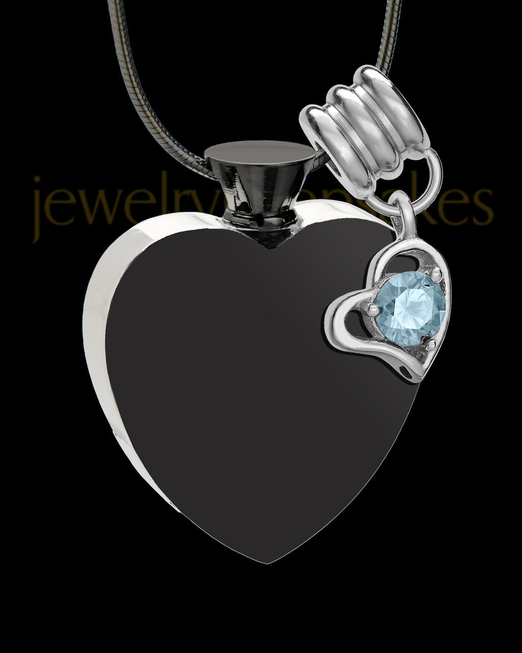 Black and Stainless Steel March Enamored Heart Cremation Keepsake