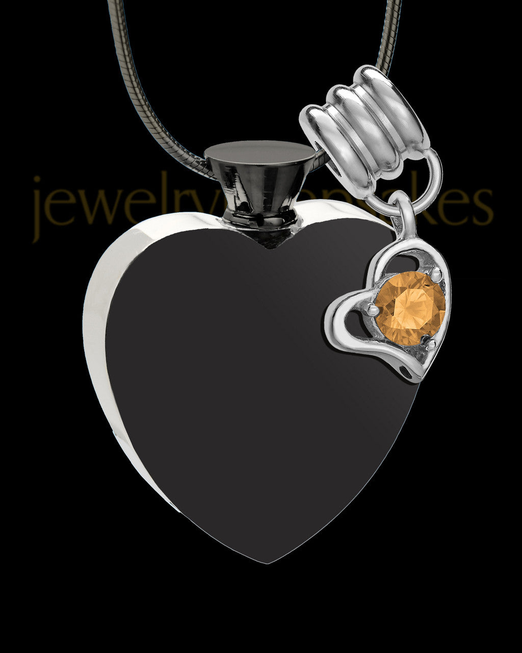Black and Stainless Steel November Enamored Heart Cremation Keepsake