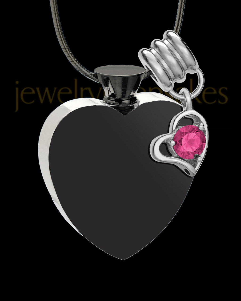 Black and Stainless Steel October Enamored Heart Cremation Keepsake