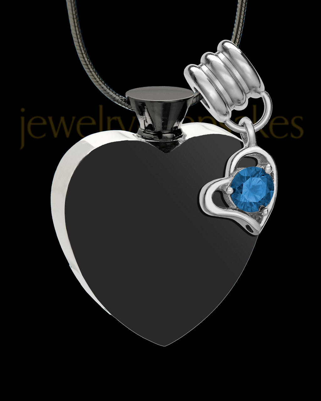 Black and Stainless Steel September Enamored Heart Cremation Keepsake