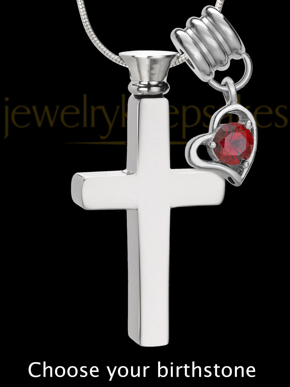 Stainless Cremains Locket Memorable Cross With Birthstone