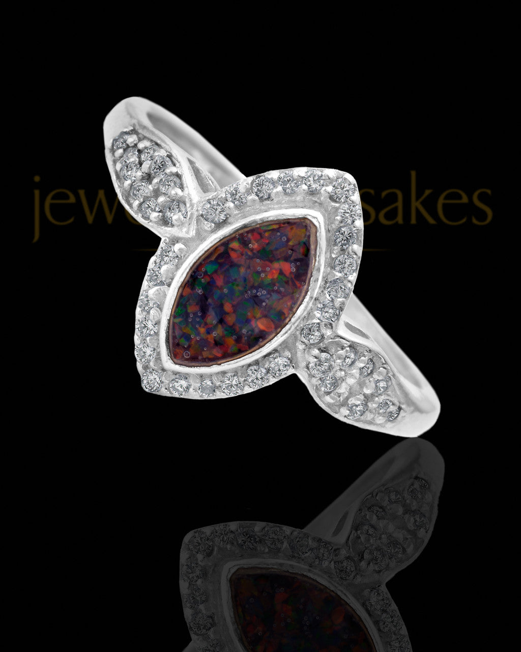 Ladies Prentiss Black Blaze Opal Silver Ash Ring